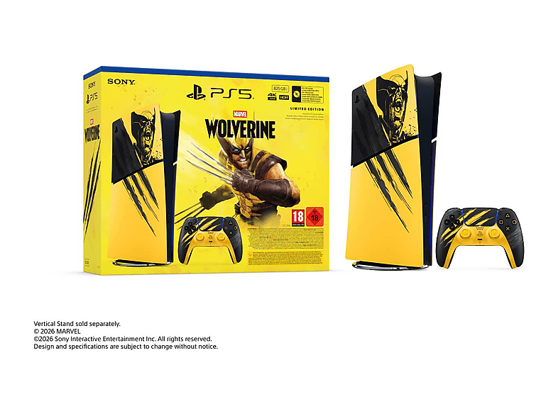 SONY PS5 Slim Digital Edition: Edición Limitada Battle Yellow de Marvel's Wolverine — Consola, 825 GB SSD, Amarillo, 4K, 1 mando