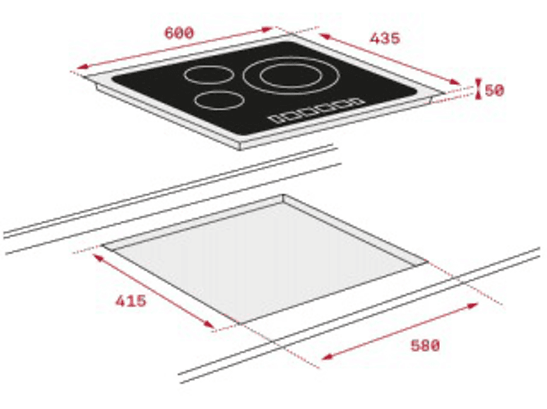 TEKA TR5300 — Placa vitrocerámica, Zona grande 23 cm, 60 cm, Negro, 3 zonas
