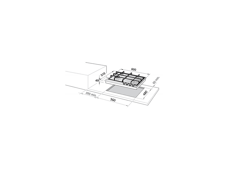 DELONGHI FFA 46 ASDV — Placa de gas, 600 mm, 4 zone(s) zonas, Acero inoxidable