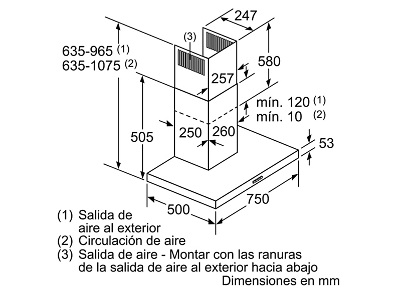 BOSCH DWB76BC50 — Campana decorativa, 3 velocidades, 590 m³/h, 750 mm, Inox