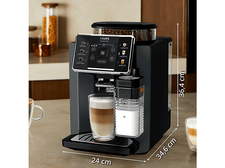 KRUPS Sensation Milk EA912B — Cafetera superautomática, 1450 W, 1.7 L, Depósito de leche 0.3 L, Táctil