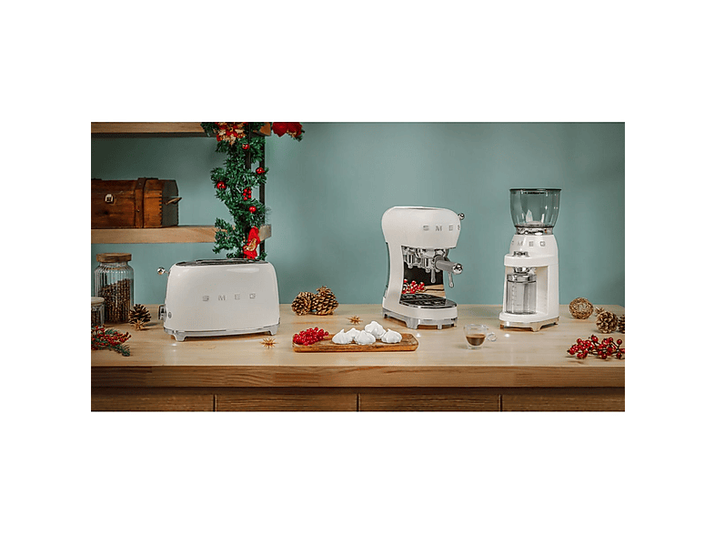 SMEG ECF02CREU — Cafetera express, 1350 W, 15 bar, 2 tazas, Crema de