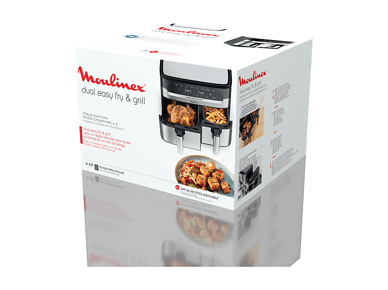MOULINEX Dual Fry & Grill EZ905D — Freidora de aire, 2700 W, 8.3 L, Táctil, Inox