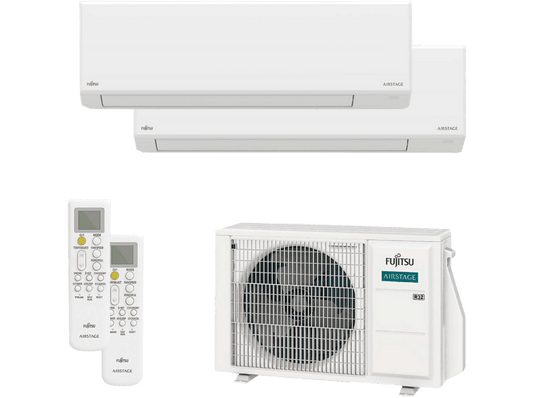 FUJITSU AOEH14KACB2/ASEH07KLTBL/ASEH07KLTBL — Aire acondicionado Split 2 x 1, Blanco, 2924 fg/h, Función Inverter