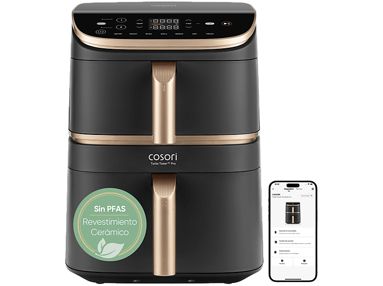 COSORI Turbo Tower Pro Smart™ Chef Edition — Freidora de aire, 2630 W, Negro, Doble Resistencia, 10.8 l