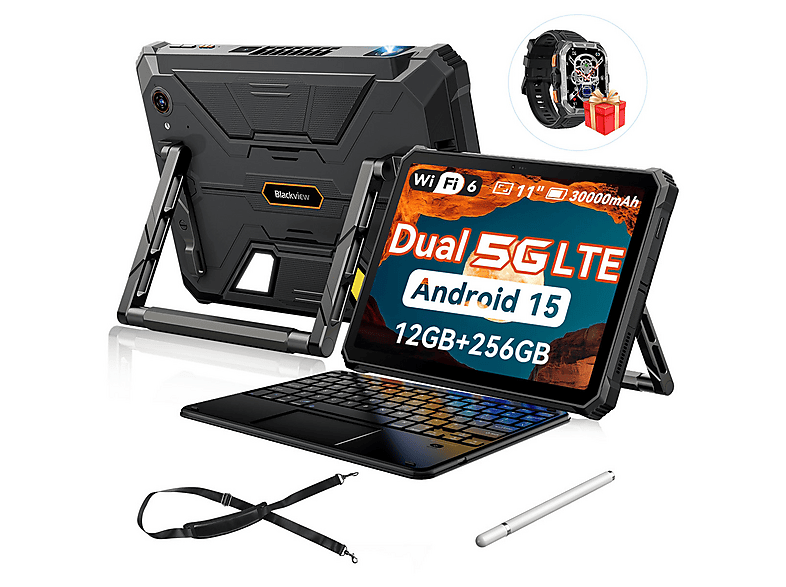 BLACKVIEW Active 12 PRO 5G con teclado y correa — Tablet, 256 GB, Negro, 12 GB RAM, 11" Full-HD+