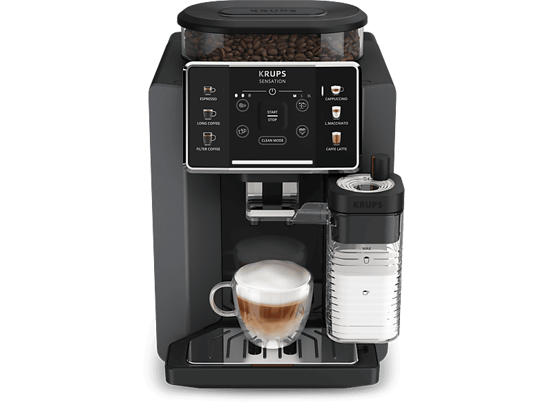 KRUPS Sensation Milk EA912B — Cafetera superautomática, 1450 W, 1.7 L, Depósito de leche 0.3 L, Táctil
