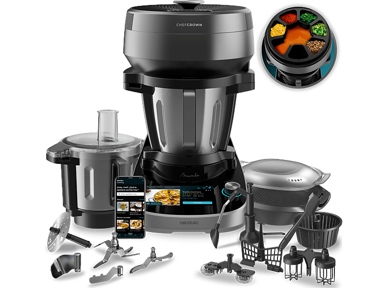 CECOTEC Mambo CooKing Total Gourmet — Robot de cocina, 2200W, Dispensador, Autolimpieza, Inox