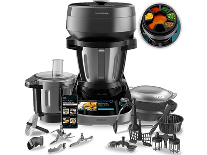 CECOTEC Mambo CooKing Total Gourmet — Robot de cocina, 2200W, Dispensador, Autolimpieza, Inox
