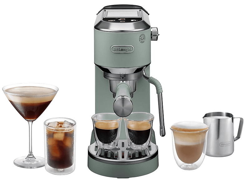 DELONGHI EC890.GR DEDICA DUO COLD BREW — Cafetera express, 1450 W, Gris, 15 bar, 2 tazas