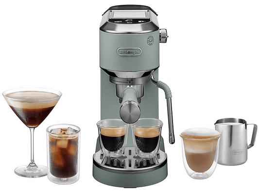 DELONGHI EC890.GR DEDICA DUO COLD BREW — Cafetera express, 1450 W, Gris, 15 bar, 2 tazas