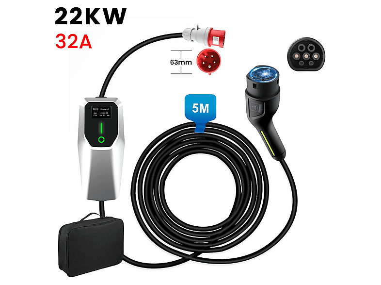 SMORGR 22 kW [3-Fases — Cargador vehículo eléctrico, Black, 5 m, 6-32A]
