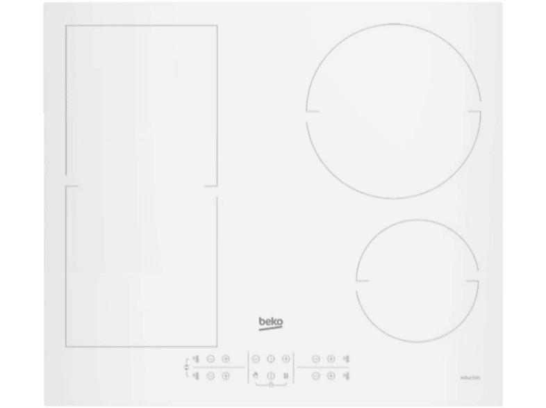 BEKO — Placa de inducción, Blanco, Placa inducción- Beko HII64200FMTW, 4 zonas + 1 FlexiZone, IndyFlex