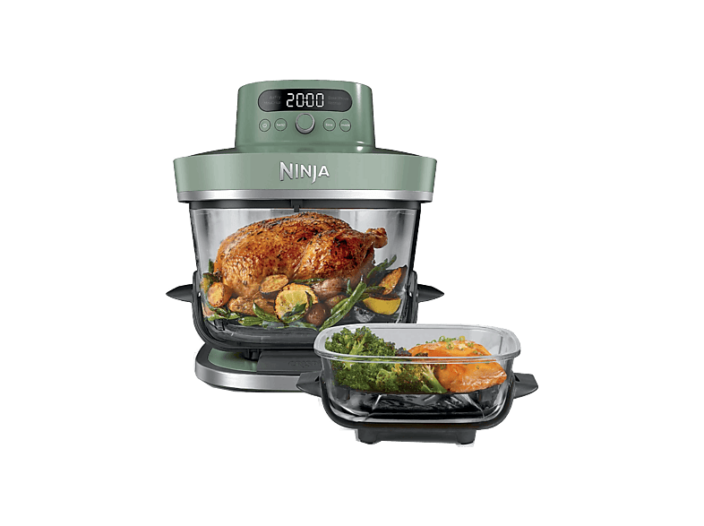 NINJA CRISPi PRO — Freidora de aire, 2050 W, 2 Recipientes de Vídrio: 5..7L y 2.3L, Verde, 5.7 l