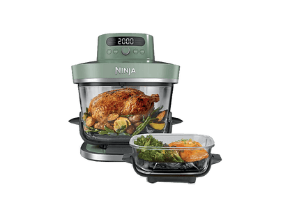 NINJA CRISPi PRO — Freidora de aire, 2050 W, 2 Recipientes de Vídrio: 5..7L y 2.3L, Verde, 5.7 l