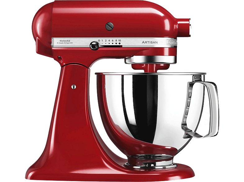 KITCHENAID Artisan 5KSM125EER — Robot amasador, 300W, Rojo, 4.8 l, Hasta 220 rpm