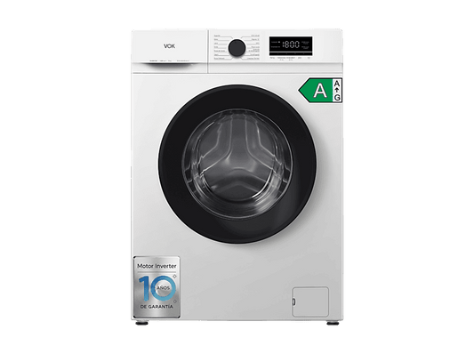 VOK EVW-8BAWL2412 — Lavadora carga frontal, 8 kg, 14 programas, Blanco, Motor Inverter