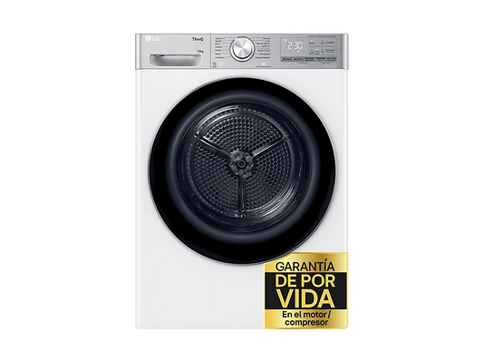 LG RH10V9AV2WR — Secadora bomba de calor, 10 kg, 14 programas, Blanco, Display LED