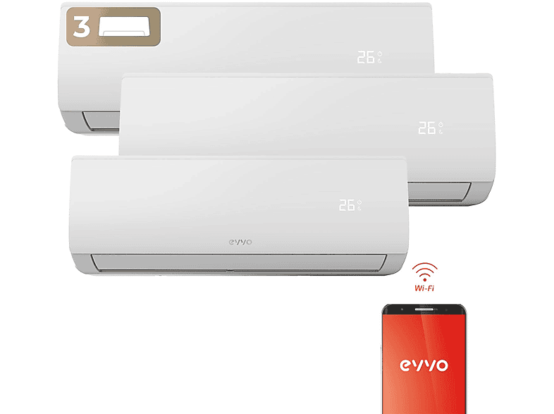 EVVO EVVO Clima WIFI 3x1 30.000 BTU (9.000 + 9.000+ 12.000) — Split 3x1, Blanco, 30000 fg/h, Función Inverter