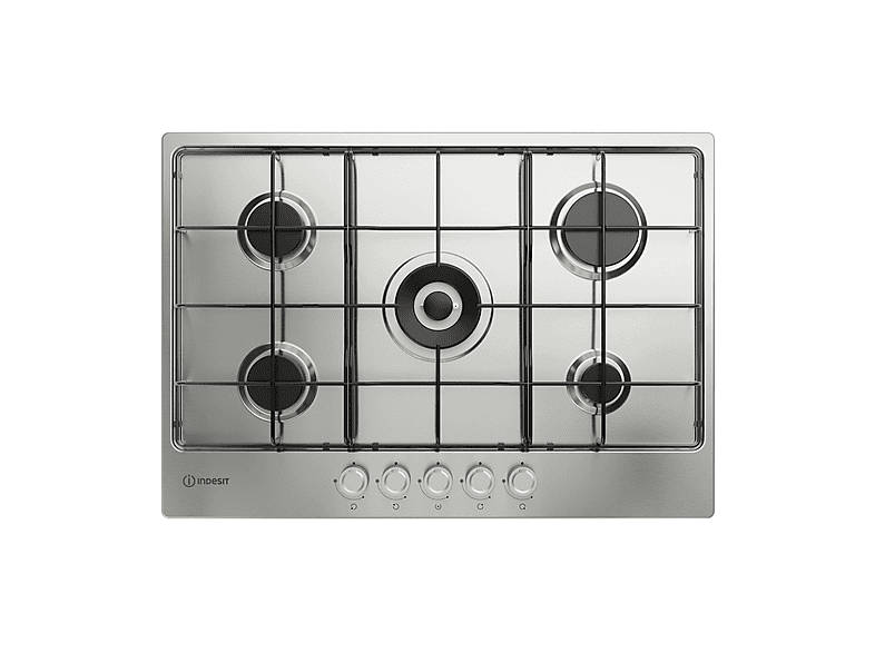 INDESIT THP 752 W/IX/I 1 — Placa de gas, 73 cm, 5 zone(s) zonas, Acero inoxidable