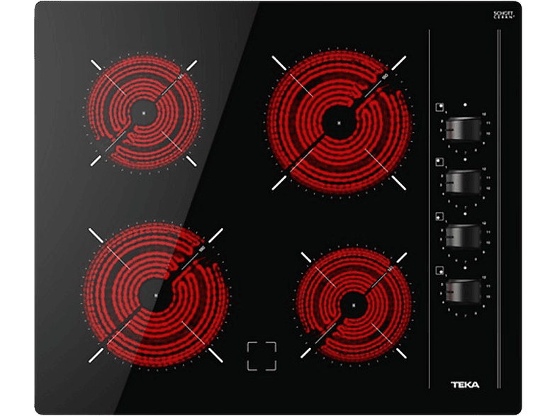 TEKA TBC 64000 XFL — Placa vitrocerámica, Zona grande 18 cm, 60 cm, Negro, 4 zonas