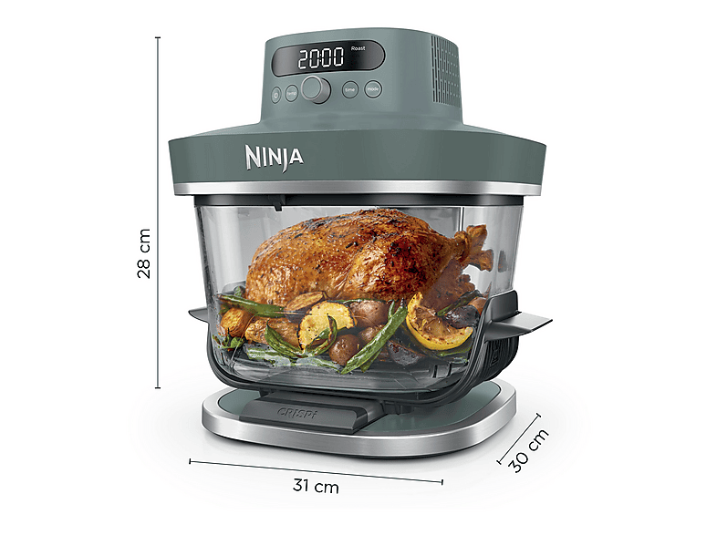 NINJA CRISPi PRO — Freidora de aire, 2050 W, 2 Recipientes de Vídrio: 5..7L y 2.3L, Verde, 5.7 l