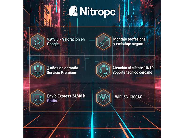 NITROPC Avanzado — PC Gaming, 16 GB RAM, 1 TB SSD, Blanco, AMD Ryzen 5 5600X (6 núcleos