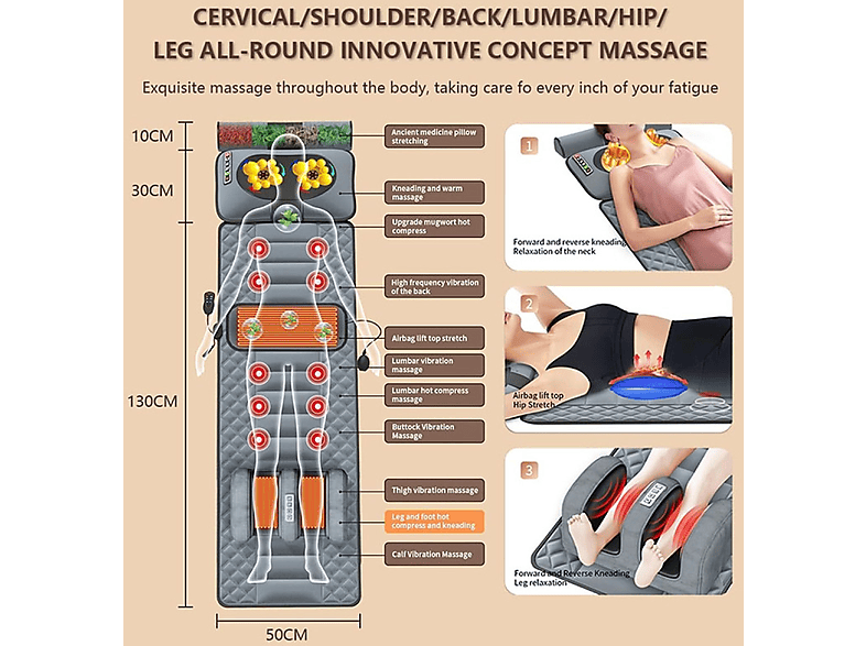 INF Colchoneta de masaje con almohadillas térmicas para masaje de cuerpo c — Masajeador, Gris