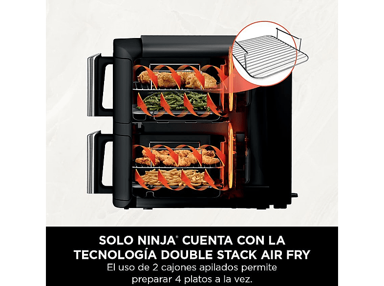 NINJA SL300EU — Freidora de aire, 2470 W, Negro, 7.6 l dividido en 2 bandejas