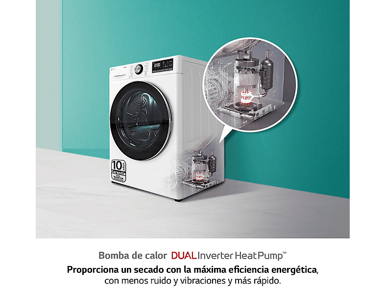 LG RH90V5AV6N — Secadora, 9 kg, 14 programas, Blanco, Bomba de calor