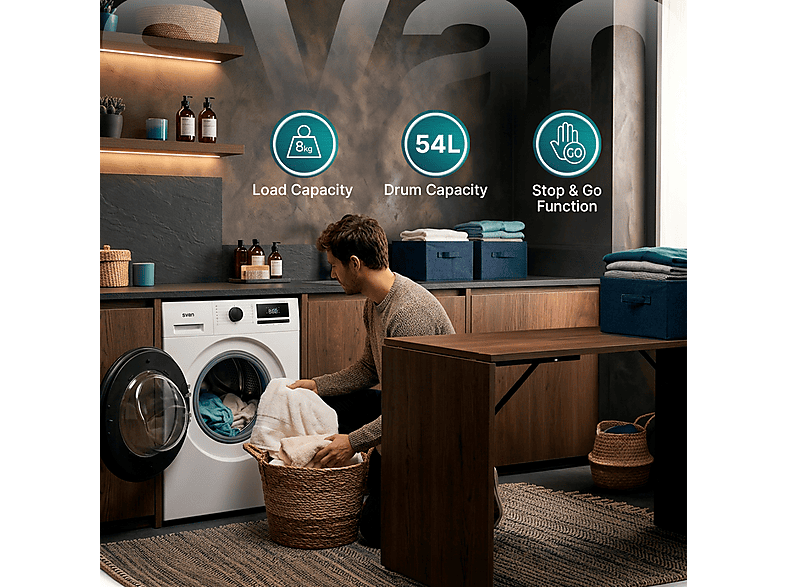 SVAN OL84ADW00 — Lavadora carga frontal, 8 kg, 15 programas, Blanco