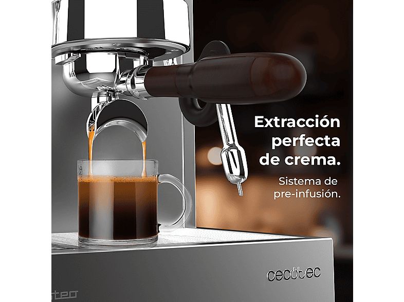 CECOTEC Baristeo Classic — Cafetera express, 2700 W, Preinfusión, Portafiltro 58 mm, Plata