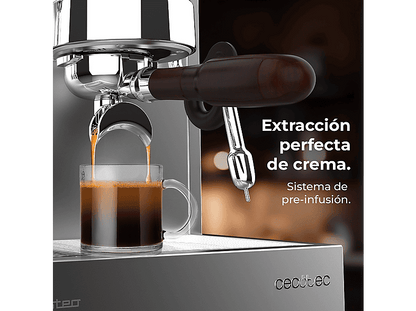 CECOTEC Baristeo Classic — Cafetera express, 2700 W, Preinfusión, Portafiltro 58 mm, Plata