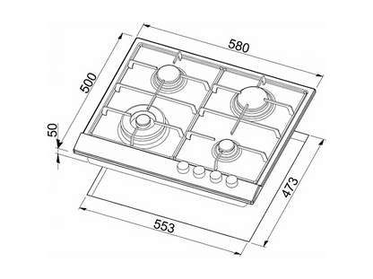 ELLECI Style 60 G68 — Placa de gas, 580 mm, Blanco, 4 zone(s) zonas