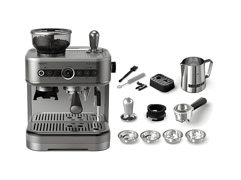 PHILIPS Barista Brew PSA3228/01 — Cafetera express, Molinillo integrado, Prensador calibrado premium, doble container de café, Capacidad 2,3l