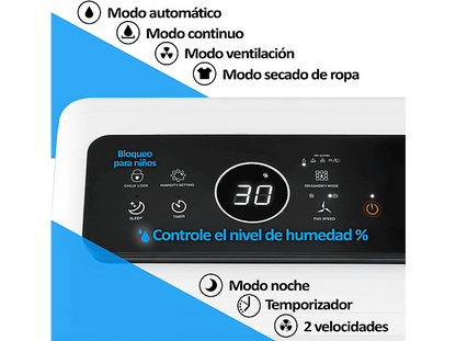 HJM DHM30: 30L/día — Deshumidificador, Superficie 55-60 m2, Silencioso, Depósito 4L, 210W