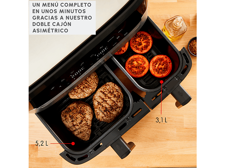 MOULINEX Dual Fry & Grill EZ905D — Freidora de aire, 2700 W, 8.3 L, Táctil, Inox