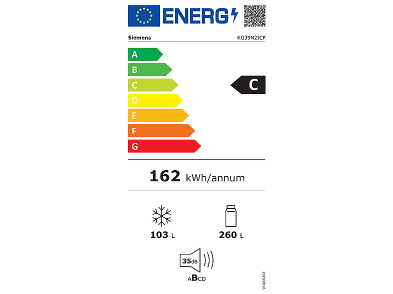 SIEMENS KG39N2ICF — Frigorífico combi, Altura 2030 mm, Inox, No Frost, No frost