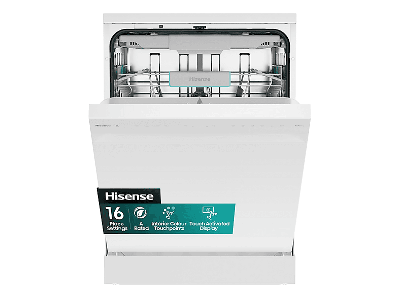 HISENSE HS663A90WUK — Lavavajillas libre instalación 60 cm, 16 servicios, 8 programas, 60,0 cm, Blanco