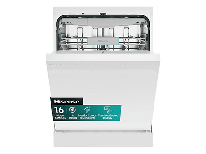 HISENSE HS663A90WUK — Lavavajillas libre instalación 60 cm, 16 servicios, 8 programas, 60,0 cm, Blanco