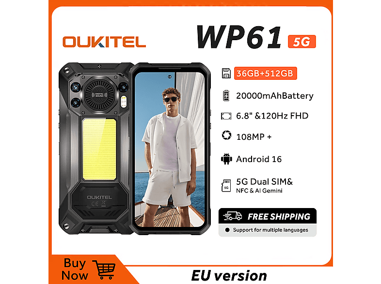 OUKITEL WP61 — Smartphone, 512 GB, 12 GB RAM, 20000 mAh, negro