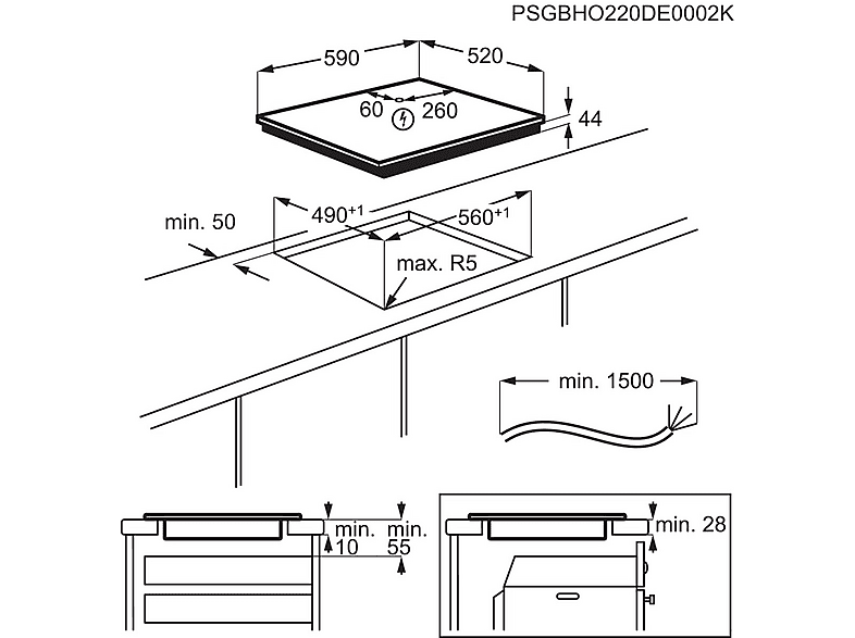 AEG TR64IT00FB — Placa inducción, 4 zonas Flex de 22 cm, 59 cm, Negro, Función Puente