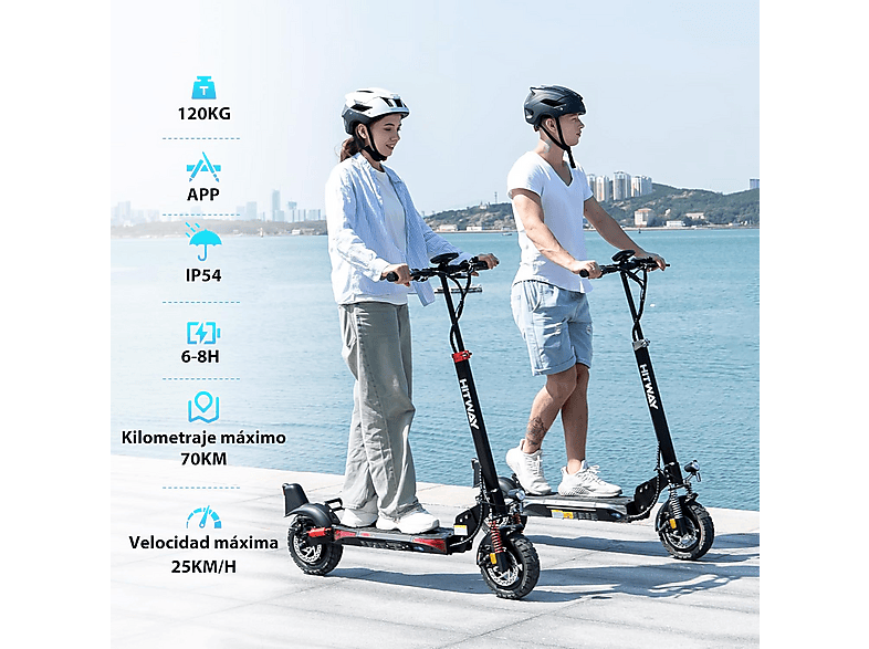HITWAY H9 — Patinete eléctrico, Pot. máx. 150 W, Carga máx. 50 kg, 2600 mAh, Rojo