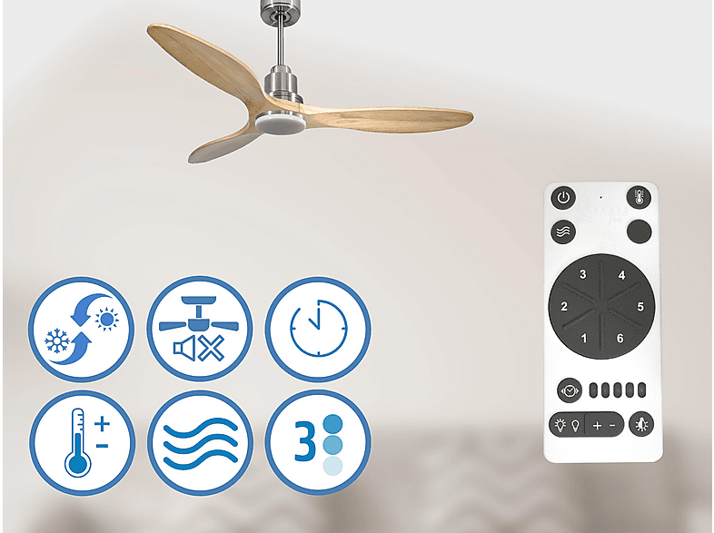 PURLINE SalamisD132C04LED64538 — Ventilador de techo, 18 W, 6 velocidades, Plata
