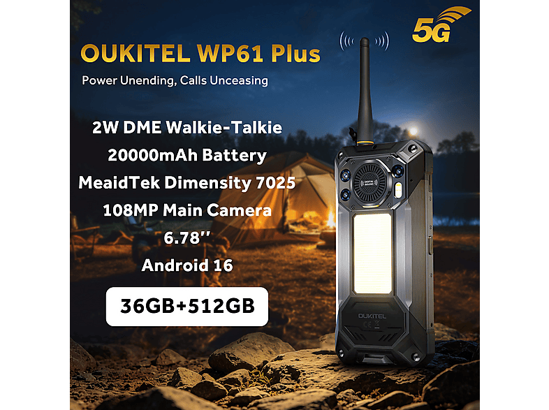 OUKITEL WP61PLUS — Smartphone, 512 GB, 12 GB RAM, 20000 mAh, negro