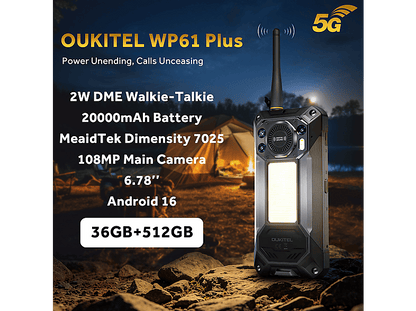 OUKITEL WP61PLUS — Smartphone, 512 GB, 12 GB RAM, 20000 mAh, negro