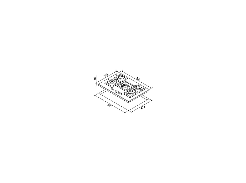 ELLECI Plano 75 TCC — Placa de gas, 750 mm, Titanio, 5 zone(s) zonas