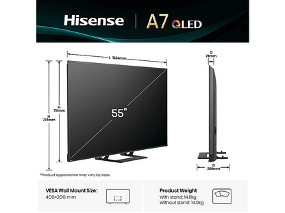 HISENSE A7Q 55A7Q — TV LED, Black, UHD 4K, Smart TV, DVB-T2 (H.265)