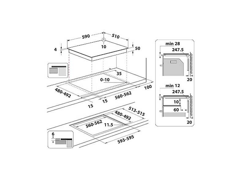 WHIRLPOOL WB Q4860 NE — Placa inducción, Zona grande 30 cm, 59 cm, Negro, 3 zonas