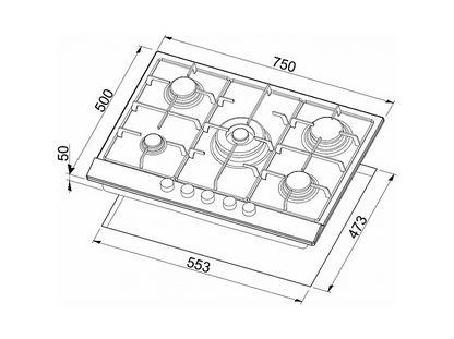 ELLECI Style 75 G68 — Placa de gas, 750 mm, Blanco, 5 zone(s) zonas